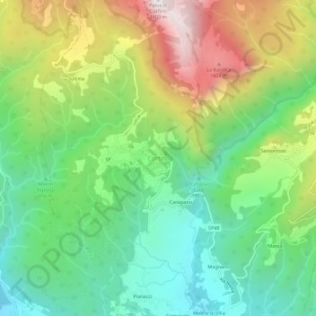 Corfinoの地形図、標高、地勢