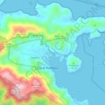 Coral Bayの地形図、標高、地勢
