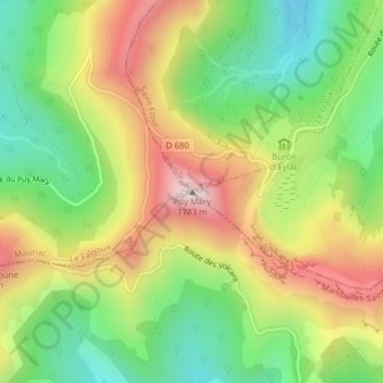 Puy Maryの地形図、標高、地勢