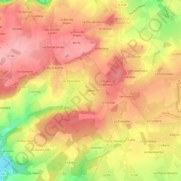Valetteの地形図、標高、地勢