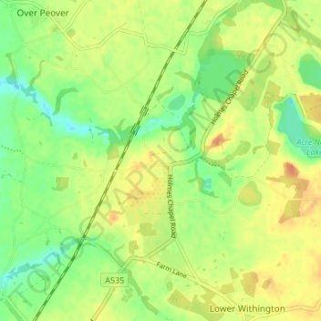 Jodrell Bankの地形図、標高、地勢