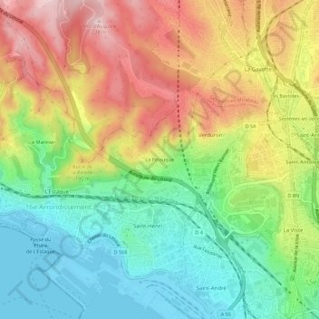 La Pelouqueの地形図、標高、地勢