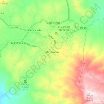 Mazamitlaの地形図、標高、地勢