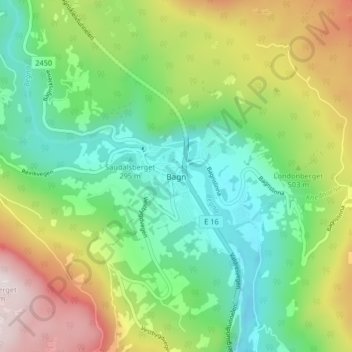 Bagnの地形図、標高、地勢