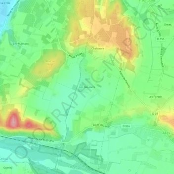Les Moutiersの地形図、標高、地勢