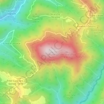 Monte Cumの地形図、標高、地勢