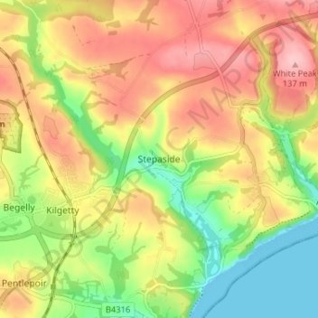 Stepasideの地形図、標高、地勢