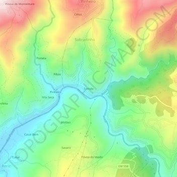 Ermidaの地形図、標高、地勢