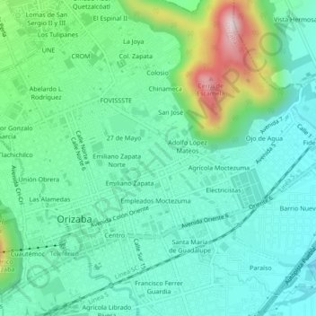 El Edénの地形図、標高、地勢