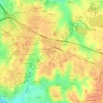Le Petit Bagneの地形図、標高、地勢