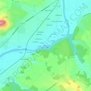 Lustracの地形図、標高、地勢