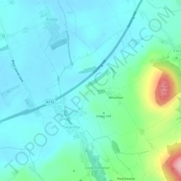 Whorlton Castleの地形図、標高、地勢