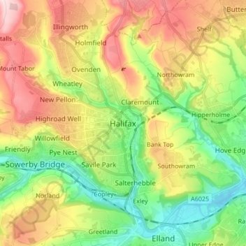 Halifaxの地形図、標高、地勢