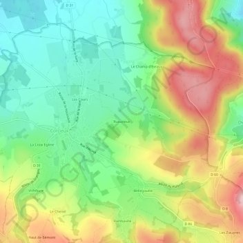 Ruxurieuxの地形図、標高、地勢