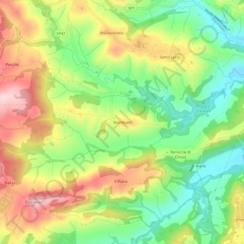 Montautoの地形図、標高、地勢