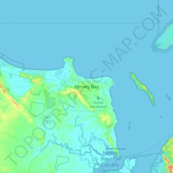 Hervey Bayの地形図、標高、地勢