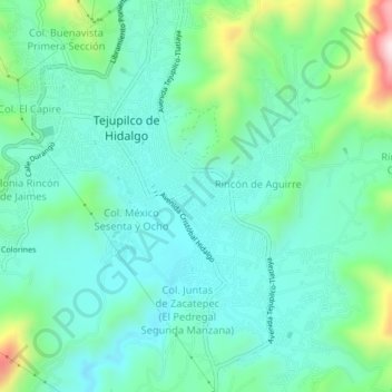 Colonia Unidad Deportivaの地形図、標高、地勢