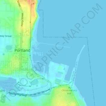 Portland Harbourの地形図、標高、地勢