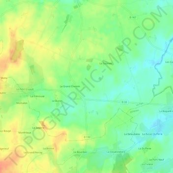 Les Romagnesの地形図、標高、地勢