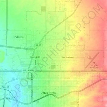 Douglasの地形図、標高、地勢