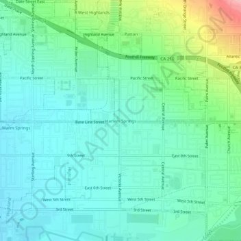 Harlem Springsの地形図、標高、地勢
