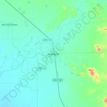 Navojoaの地形図、標高、地勢