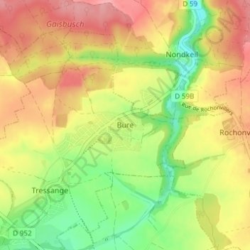 Bureの地形図、標高、地勢