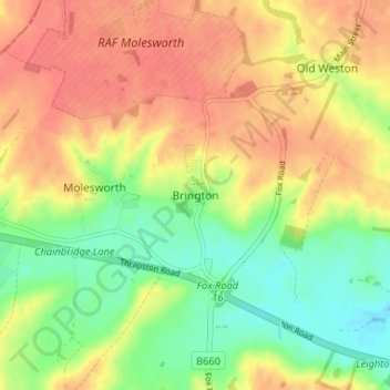 Bringtonの地形図、標高、地勢