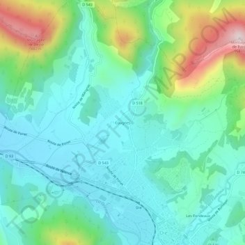 Cougnesの地形図、標高、地勢