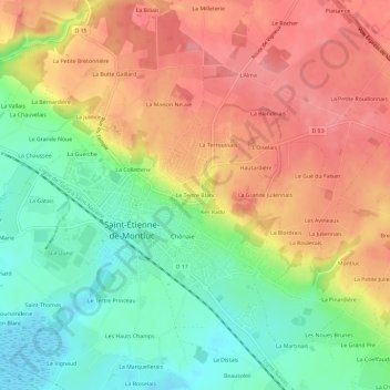 Le Tertre Blancの地形図、標高、地勢