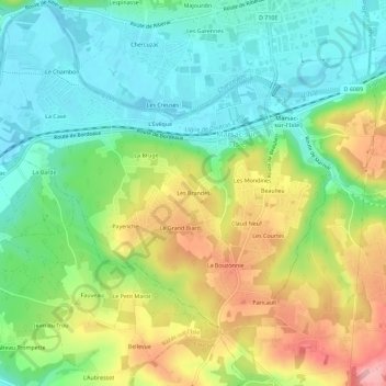 Les Brandesの地形図、標高、地勢