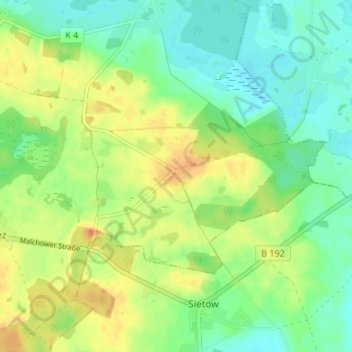 Poppentinの地形図、標高、地勢