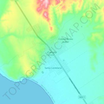 Camalúの地形図、標高、地勢