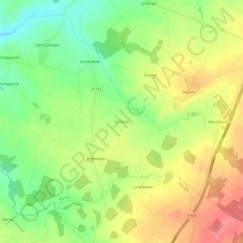 Le Gondの地形図、標高、地勢