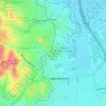 Cardiac Hillの地形図、標高、地勢