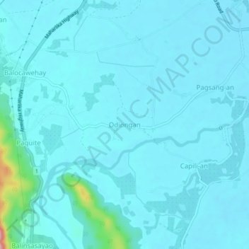 Odionganの地形図、標高、地勢
