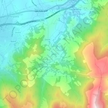 Llanosの地形図、標高、地勢