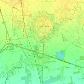 Taglioの地形図、標高、地勢