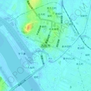 酒田市の地形図、標高、地勢