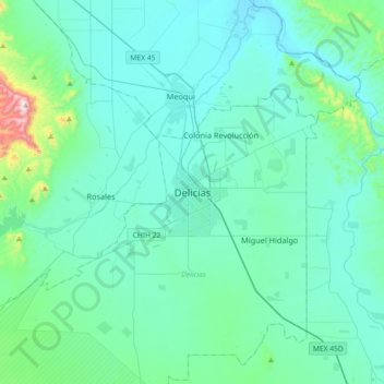 Deliciasの地形図、標高、地勢