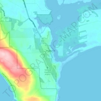 Augustaの地形図、標高、地勢