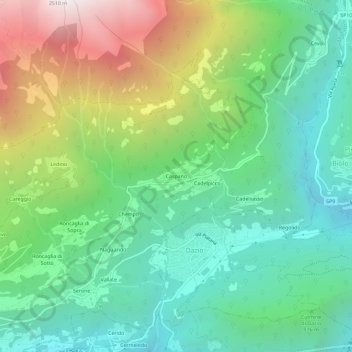 Caspanoの地形図、標高、地勢