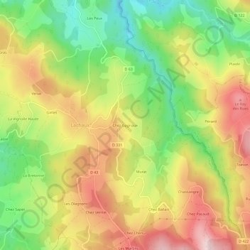 Chez Gagnauxの地形図、標高、地勢