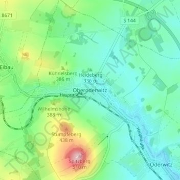Oberoderwitzの地形図、標高、地勢