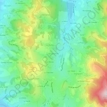 Les Gendronsの地形図、標高、地勢