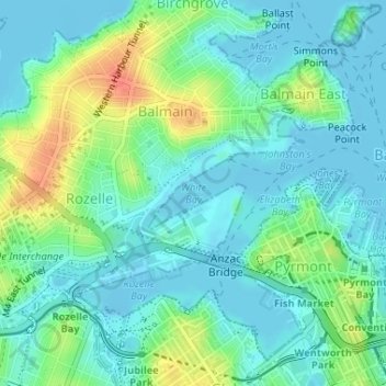 White Bayの地形図、標高、地勢