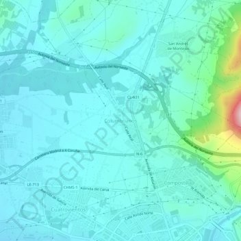Columbrianosの地形図、標高、地勢