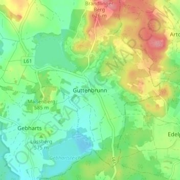 Guttenbrunnの地形図、標高、地勢