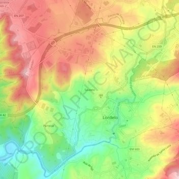 Souteloの地形図、標高、地勢