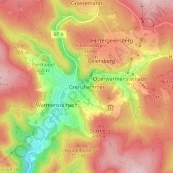 Grenzhammerの地形図、標高、地勢